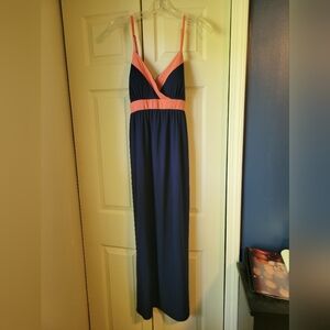 Roz & Ali Jersey Knit Maxi Dress Woman's Size 16 Navy and Coral
